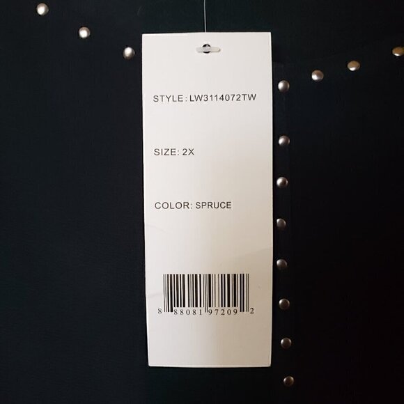 NWT U-Knit Spruce Green Sheer Lined Stoned Top Blouse  Size 2X - Picture 3 of 7